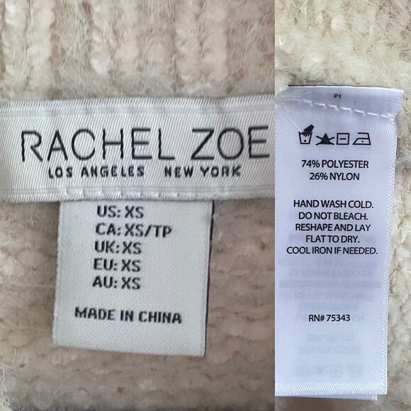 RACHEL ZOE Cream Chenille Mock Cowl Neck Long Sleeve Sweater Roll Hem XS - Picture 5 of 5